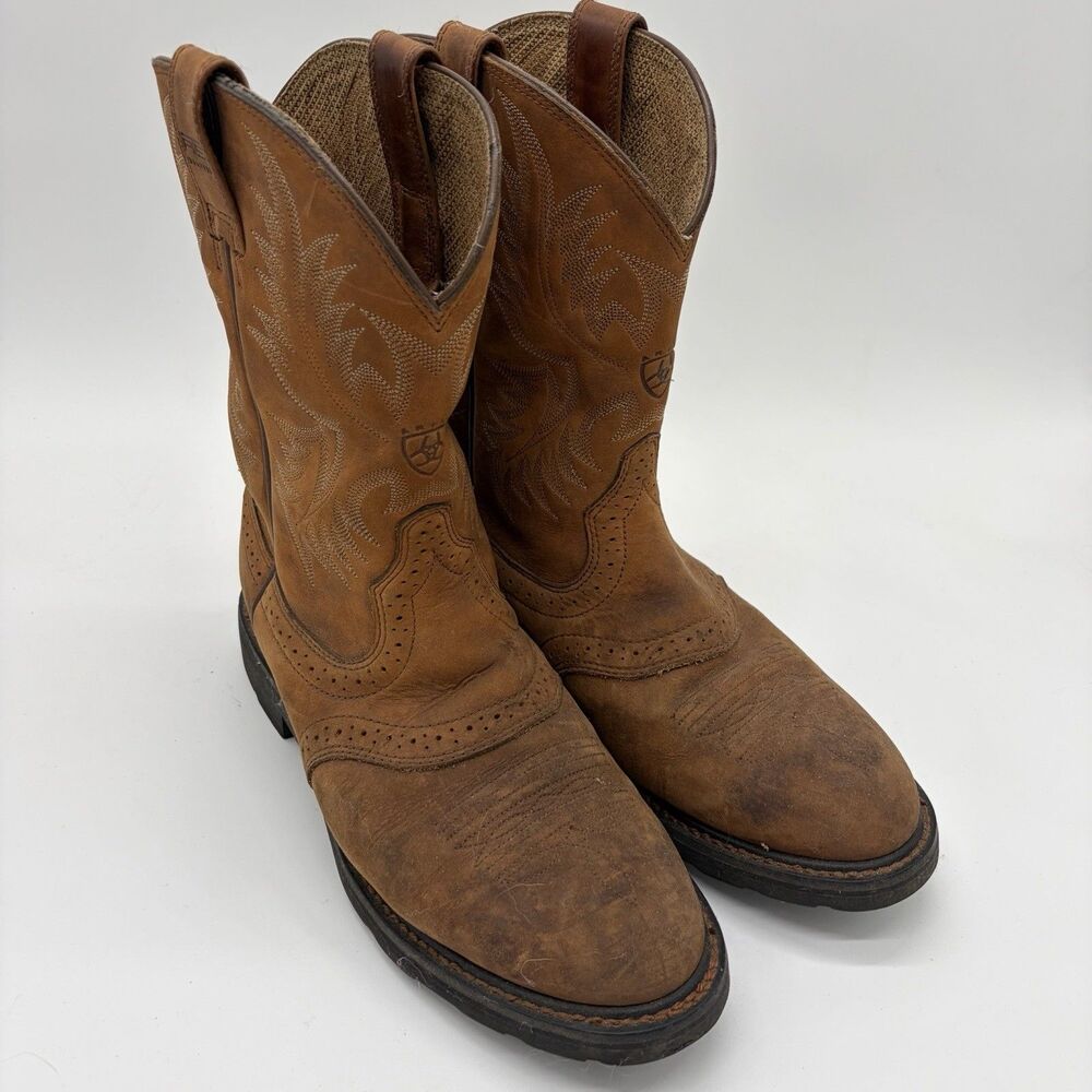 Ariat Mens Brown Leather Western Cowboy Boots Round Toe ATS Equipped 10.5